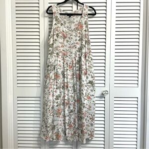 Frye Womens XXL White Floral Sleeveless Madi Sun Dress Cottage Core Button Front